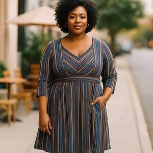 eShakti Custom Fit &‎ Flare Dress Plus Size 3X Cotton Lined